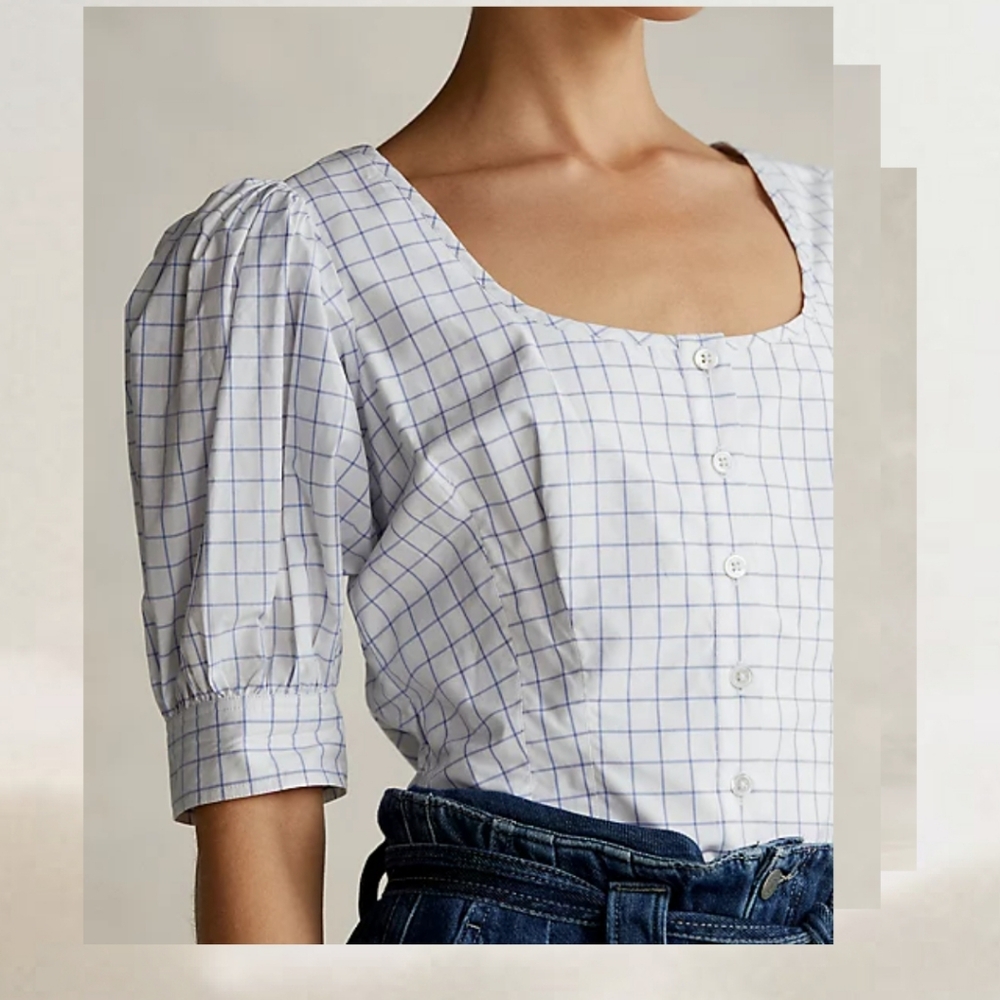 Polo Ralph Lauren Cotton puff sleeve Grid Print Blouse

Size 10 fits like 6